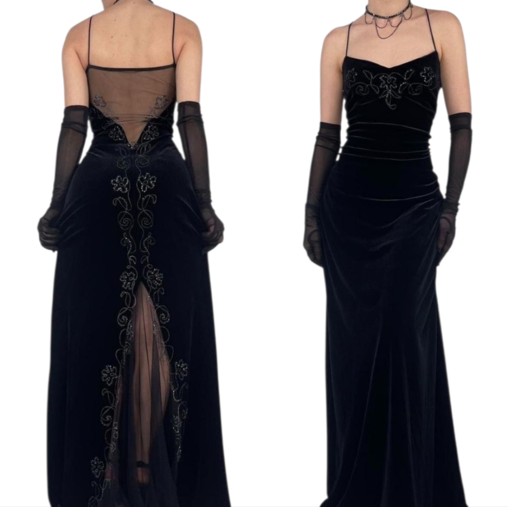 Dave & Johnny Long Black Velvet Evening Gown Sz 3/4